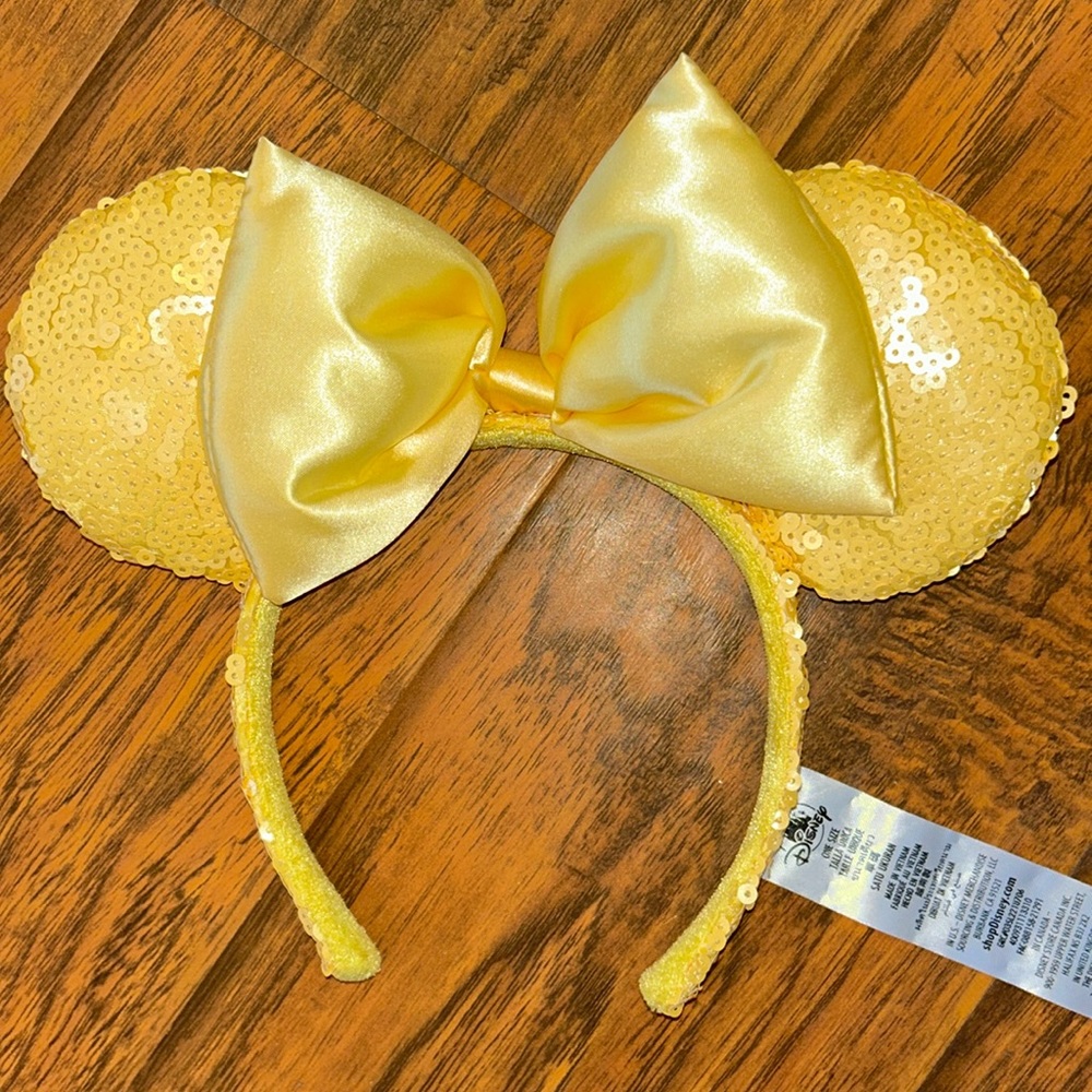 Disney Yellow Sequin Minnie Mouse Ears Headband with Satin Bow